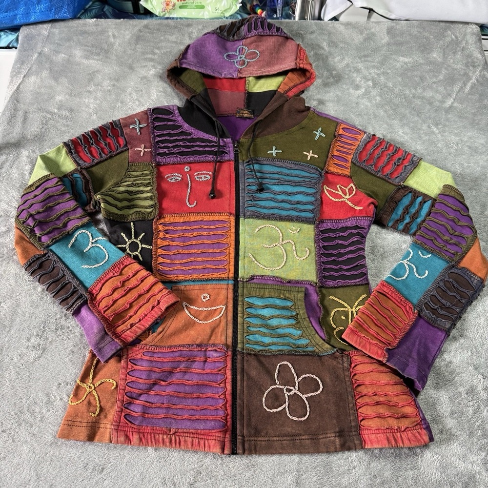 VTG 90s Rising International Nepal Patchwork Jacket Womens M Retro Indie Grunge